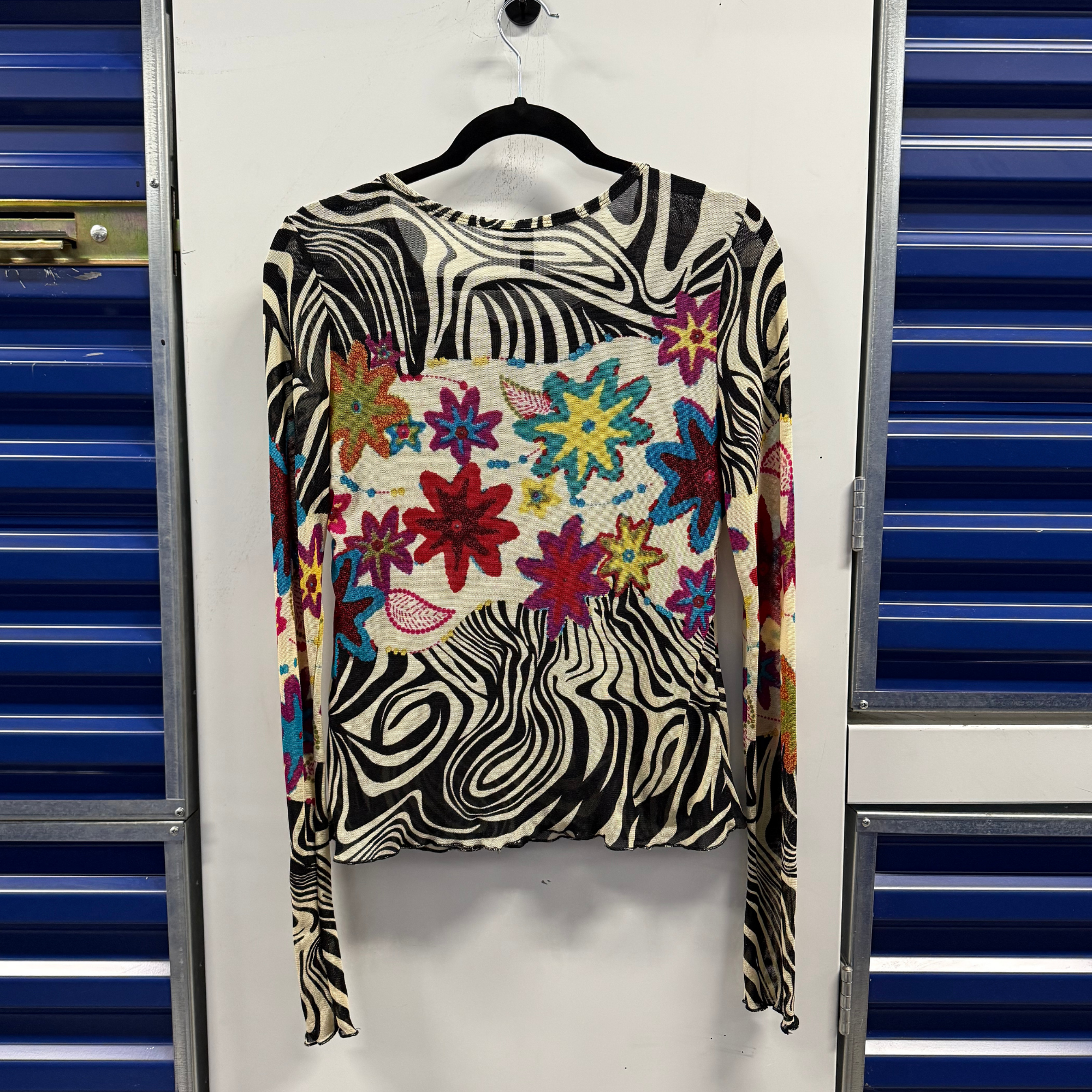 Azi Jeans Floral & Zebra Graphic Long Sleeve Shirt - L