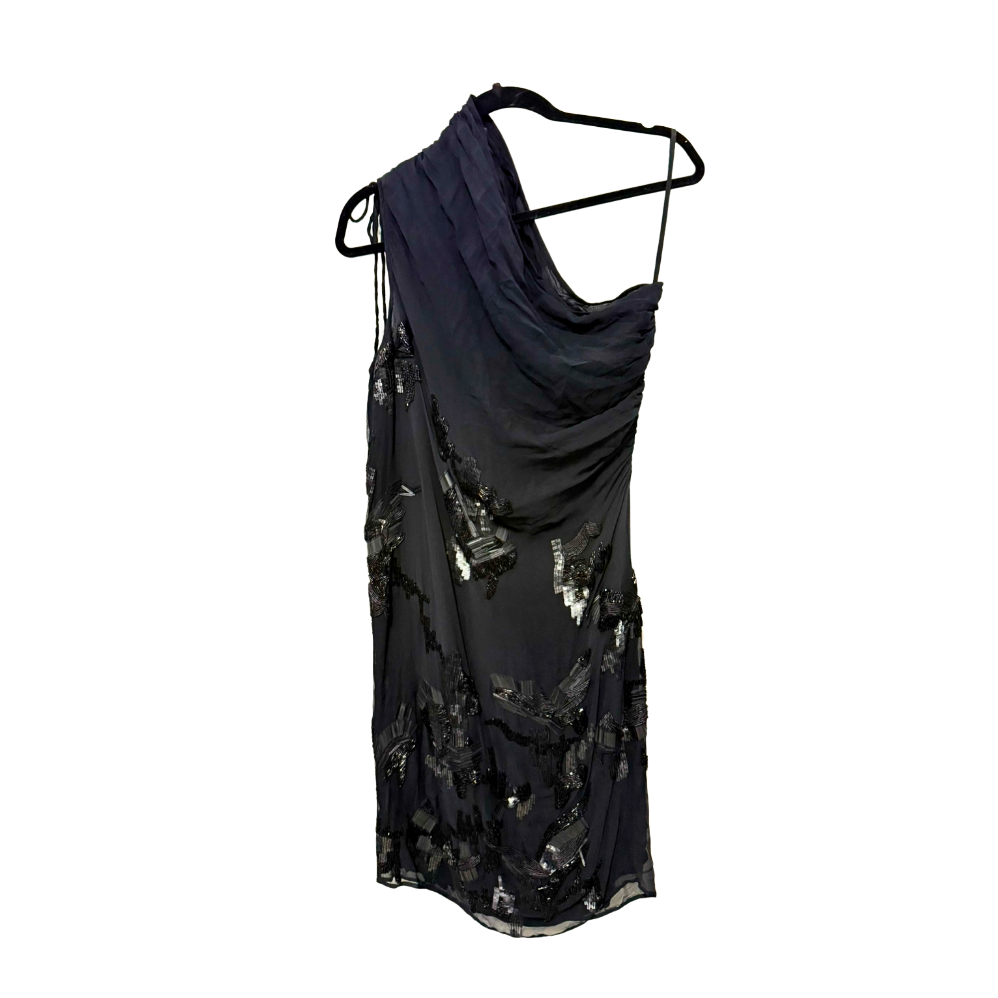 AllSaints Stallinya Silk One-Shoulder Sequin Mini Dress – M/L