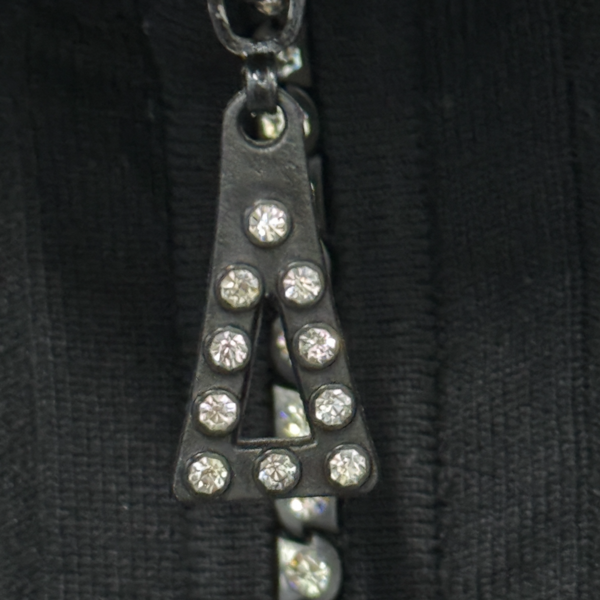 Belldini Ribbed Black Sweater with Rhinestone Studded Zipper – XL