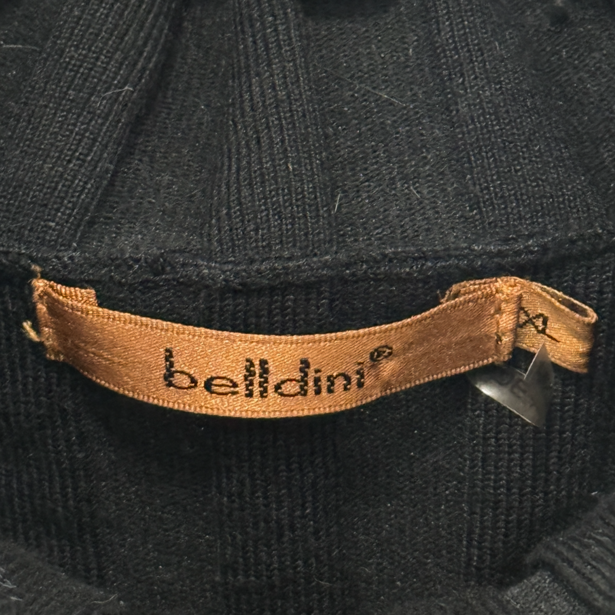 Belldini Ribbed Black Sweater with Rhinestone Studded Zipper – XL