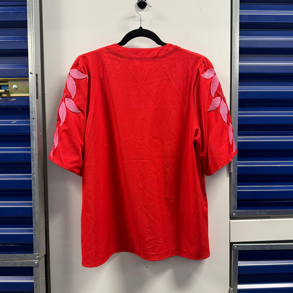 Red Embroidered Floral Top - M