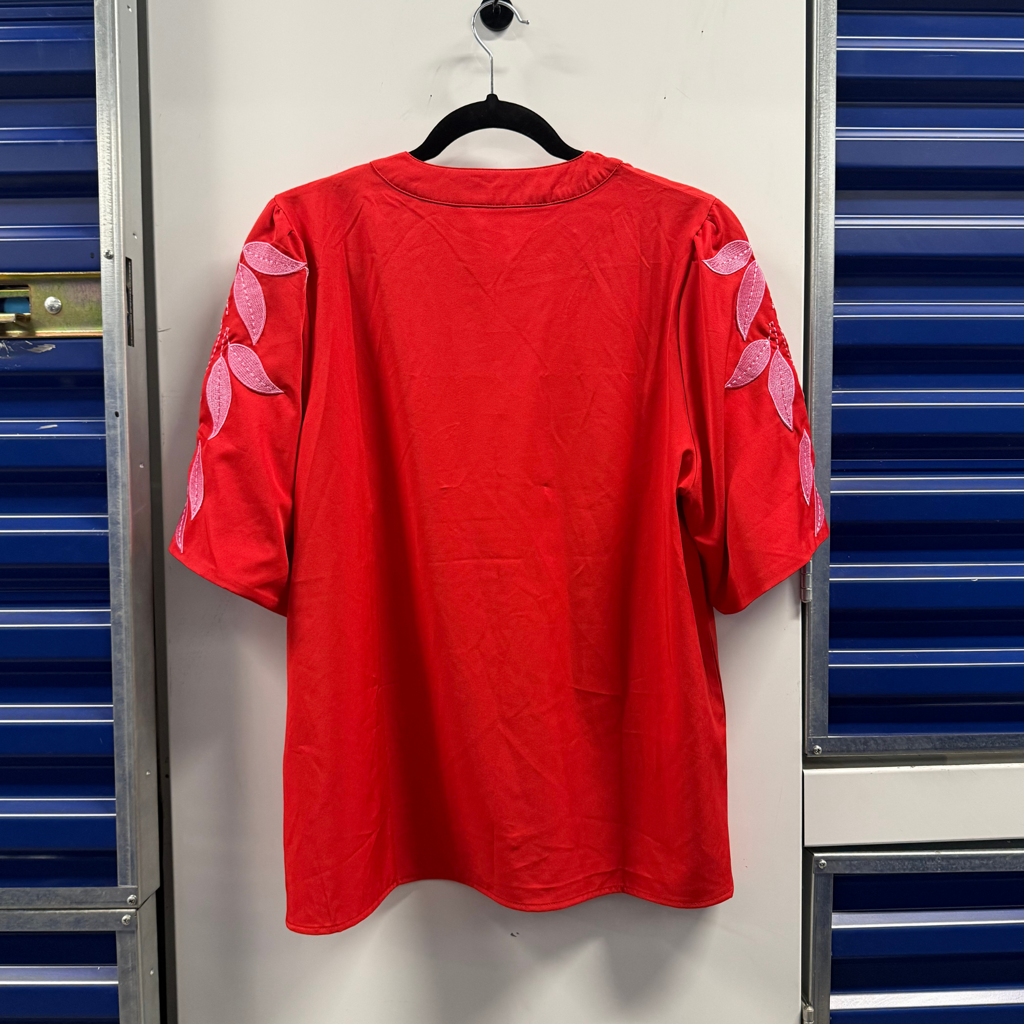 Red Embroidered Floral Top - M
