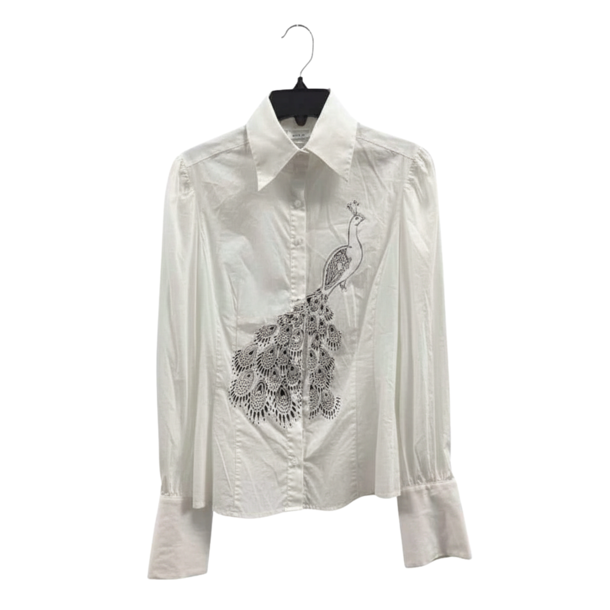 Bebe White Peacock Beaded Blouse – L